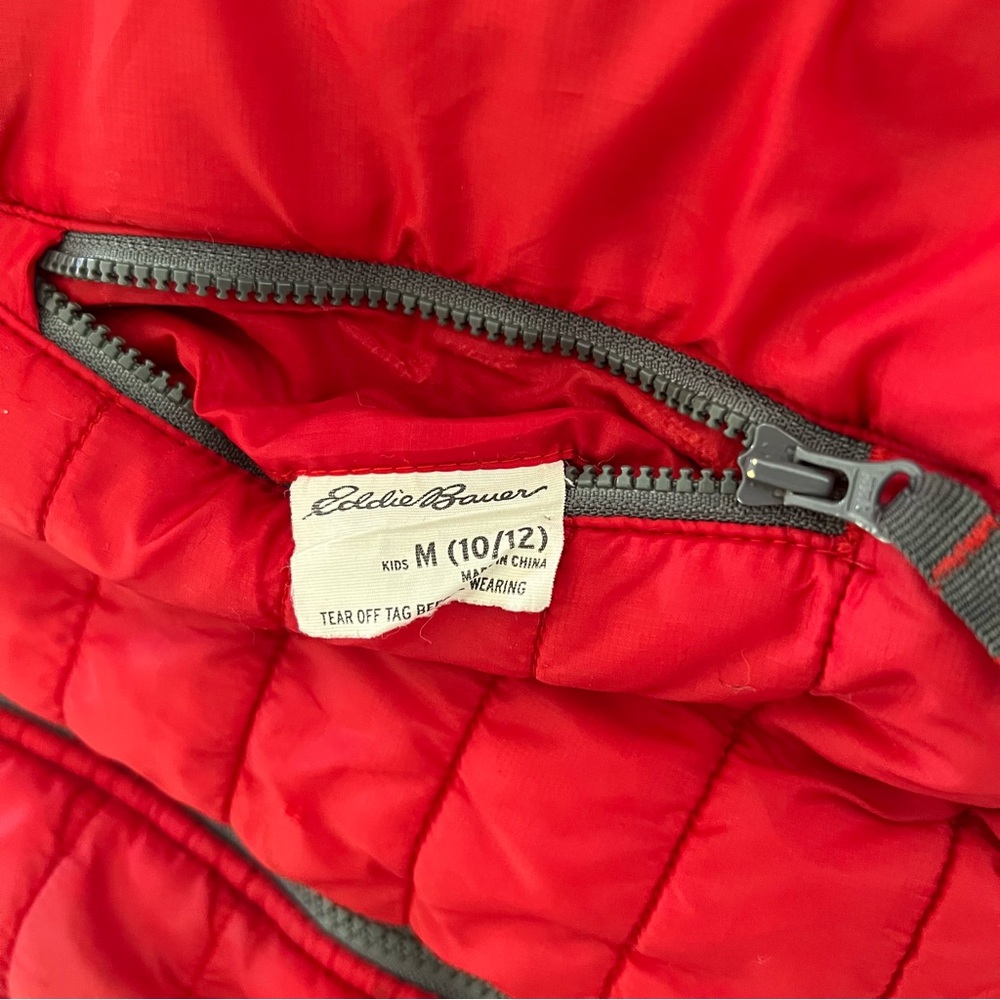 Eddie Bauer Kids Puffer Jacket with hood Red & Gray size M10/12 - Picture 4 of 10